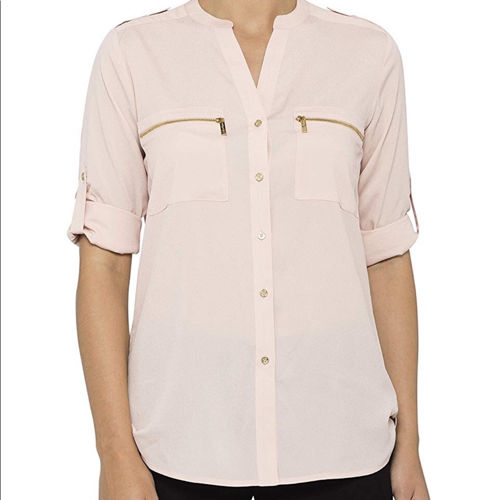 Calvin Klein Zipper Button-Front Blouse